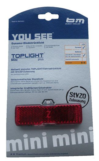 B+M Rücklicht LED TopLight Mini Plus 95x38x17cm – Montagabstand 50​/​80mm Dynamo