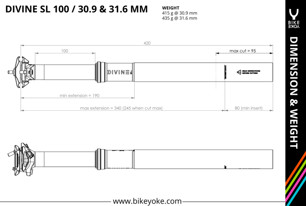 BikeYoke Divine SL Dropper Post, 30.9 mm/125 mm, ohne Hebel.