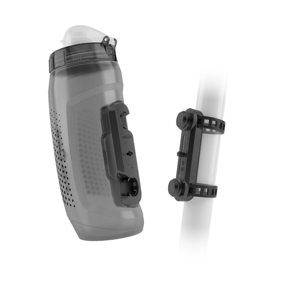 Fidlock TWIST Trinkflasche 590 ml, Set (mit Bottle Connector und Uni Base). Transparent Black.