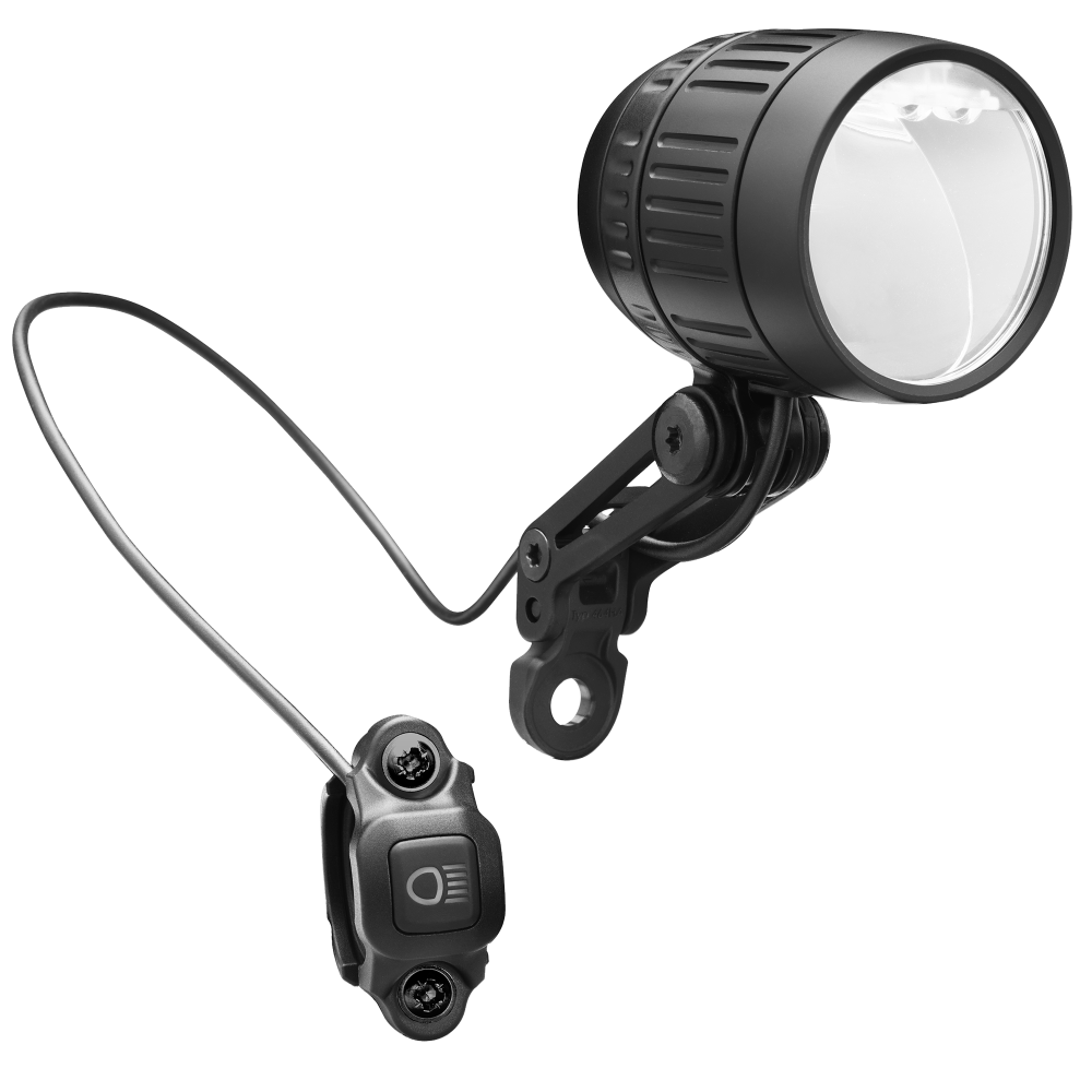 Scheinwerfer E-Bike, IQ-XM 120/170 Lux, DC 9-48V, 16W, ALU schwarz, 168RU65, he7