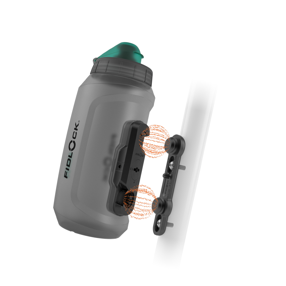 Fidlock TWIST Trinkflasche 750 ml Compact antibakteriell, Set (mit Bottle Connector, mit Bike Base). Transparent Black.